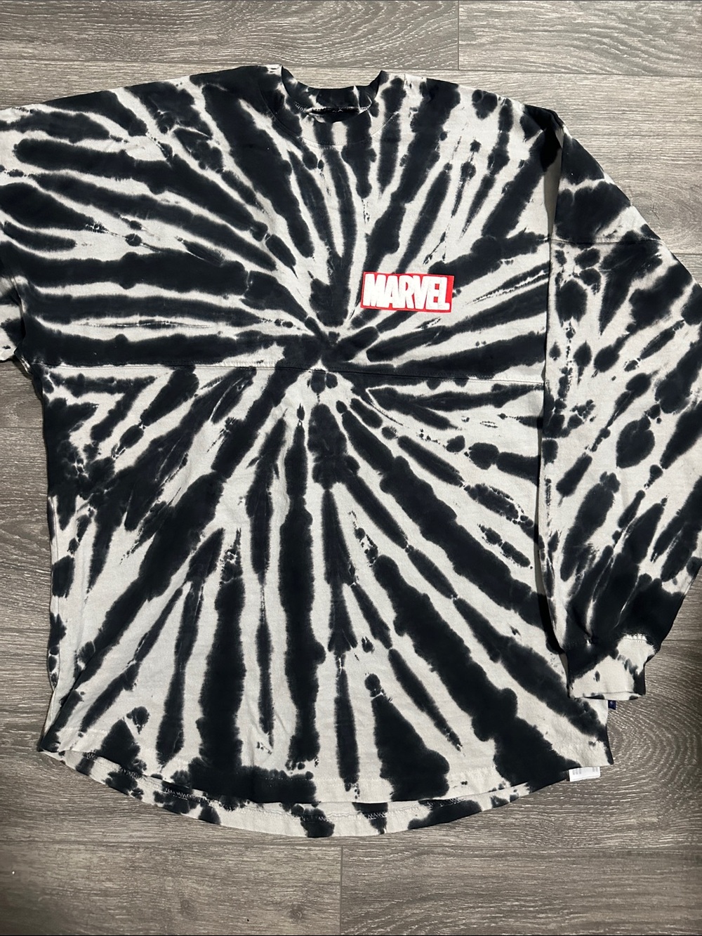 Marvel Black & White Spiral Tie-Dye Long Sleeve Tee